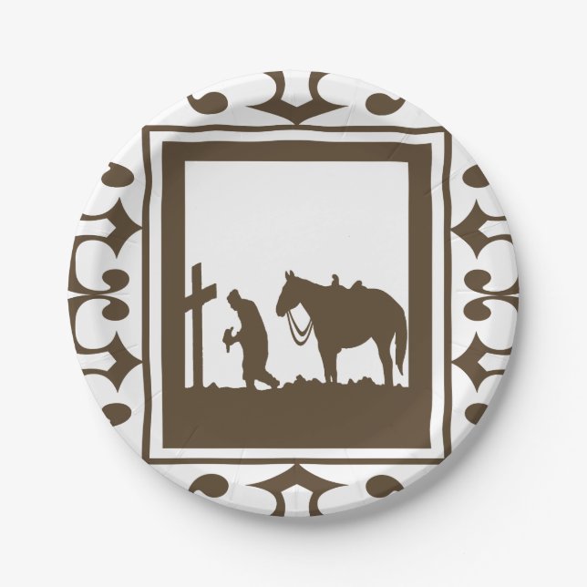 Western Party Cowboy Prayer Paper Plates (Front)