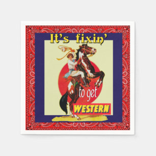 Western Party Cowgirl Horse Fixin' To Get Western Napkin