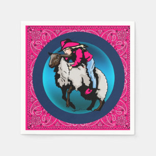 Western Party Cowgirl Mutton Bustin' Pink Bandanna Napkin