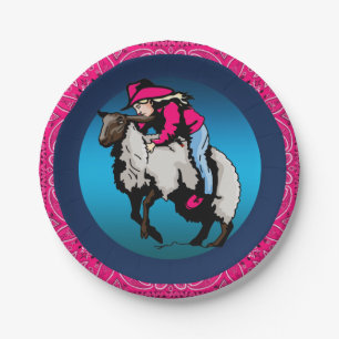 Western Party Cowgirl Mutton Bustin' Pink Bandanna Paper Plate