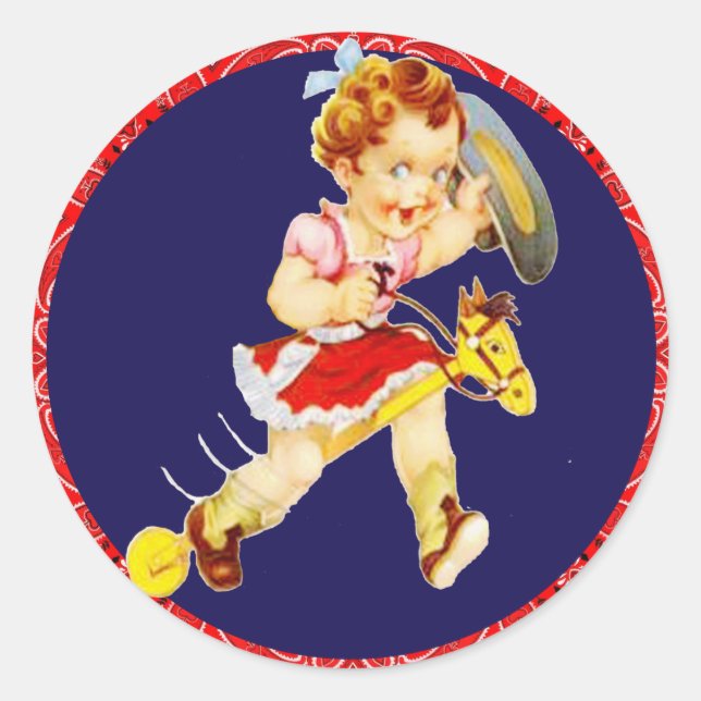 Western Party Cowgirl On Stick Horse Stickers (Front)