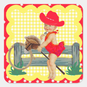 Western Party Cowgirl On Stick Horse Stickers