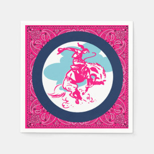Western Party Cowgirl Riding Bucking Horse Napkin