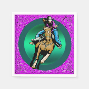 Western Party Cowgirl Riding Horse Purple Bandann Napkin