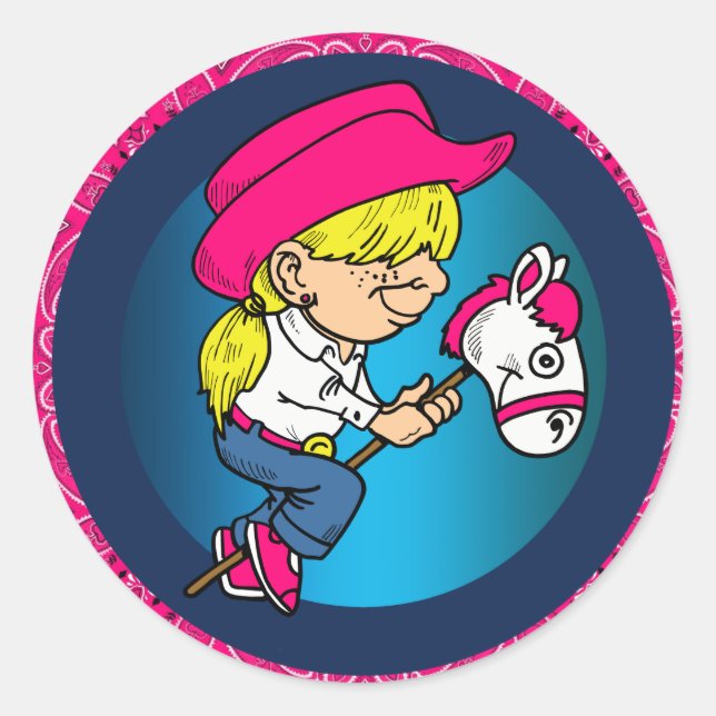 Western Party Cowgirl Riding Stick Horse Sticker (Front)