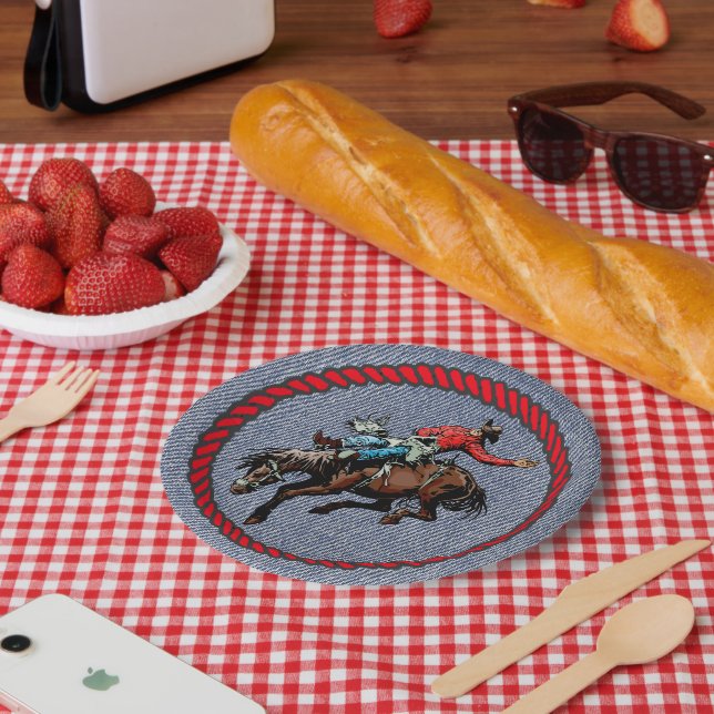 Western Party Denim Print Paper Plates (Picnic)