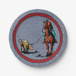 Western Party Denim Print Paper Plates