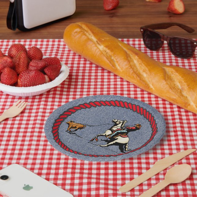 Western Party Denim Print Paper Plates (Picnic)