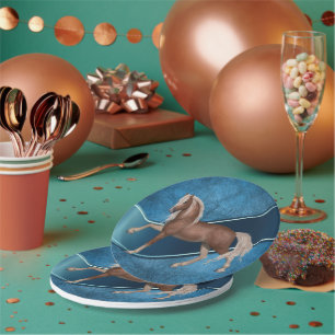 Western Party Horse On Blue Background Paper Plate