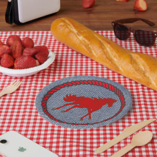 Western Party Horse On Denim Print Paper Plates