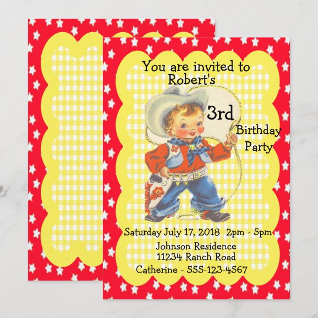 Western Party Little Cowboy Birthday Invitation (Front/Back)