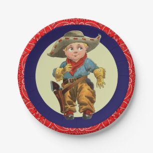 Western Party Little Cowboy Red Bandanna Paper Plate
