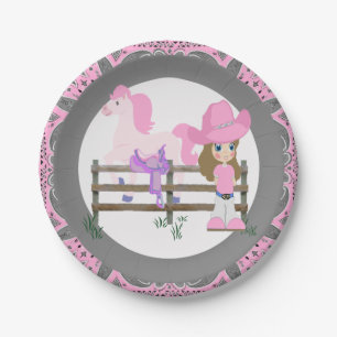 Western Party Little Cowgirl Horse and Saddle Paper Plate