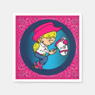 Western Party Little Cowgirl On Stick Horse 2 Napkin