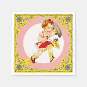 Western Party Little Cowgirl On Stick Horse Napkin