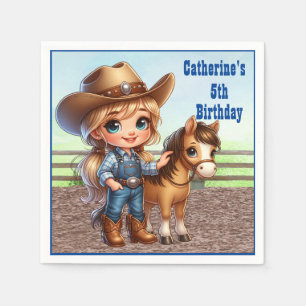 Western Party Little Cowgirl With Horse Custom Napkin