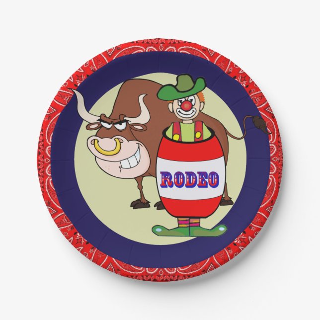 Western Party Little Rodeo Clown And Bull Paper Plate (Front)