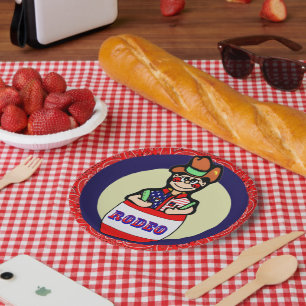 Western Party Little Rodeo Clown In Barrel Paper Plate