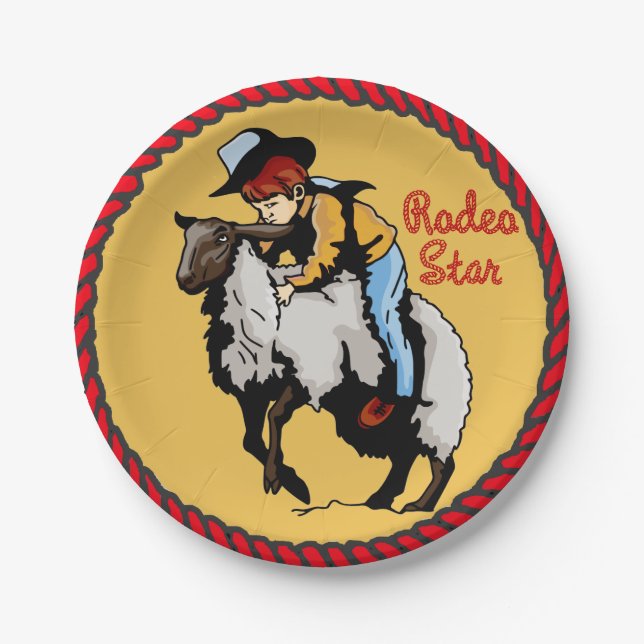 Western Party Mutton Busting Paper Plates (Front)