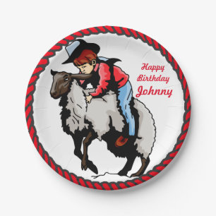 Western Party Mutton Busting Paper Plates