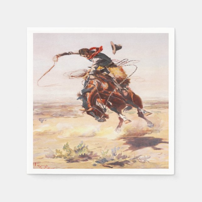 Western Party Napkins Cowboy Riding  Bucking Horse (Front)
