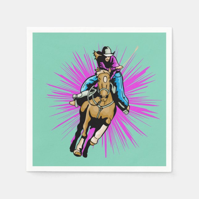 Western Party Napkins Cowgirl On Horse (Front)