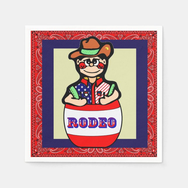 Western Party Rodeo Clown And Barrel Napkin (Front)