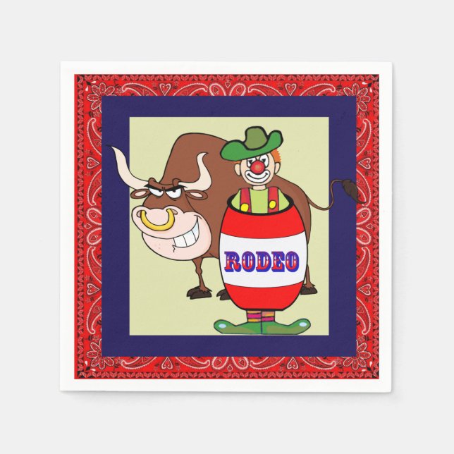 Western Party Rodeo Clown Barrel And Bull Napkin (Front)