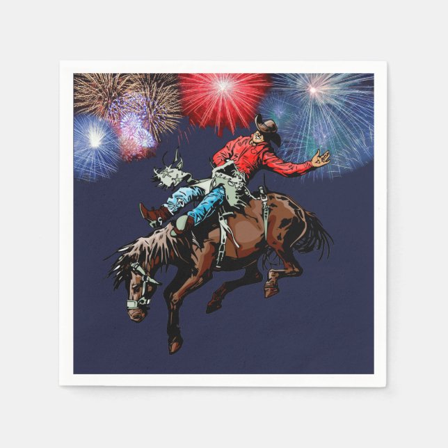 Western Party Rodeo Cowboy Bronc Rider Napkins (Front)