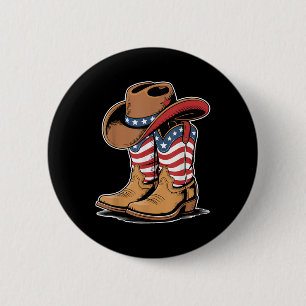 Western Patriotic American Flag Cowboy Boots 4th O 6 Cm Round Badge