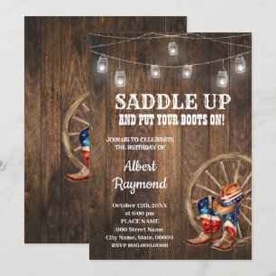 Western Patriotic Birthday Country Red White Blue Invitation