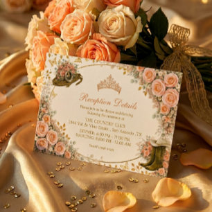 Western Peach Roses Golden Country Quinceañera Enclosure Card