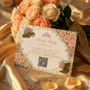 Western Peach Roses Golden Country Quinceañera RSVP Card