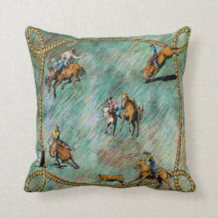 Western Pillow Rodeo Events With Rope Border
