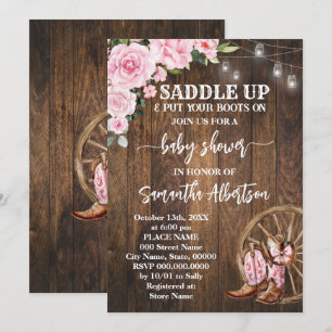 Western Pink Baby Shower Country Boots Invitation