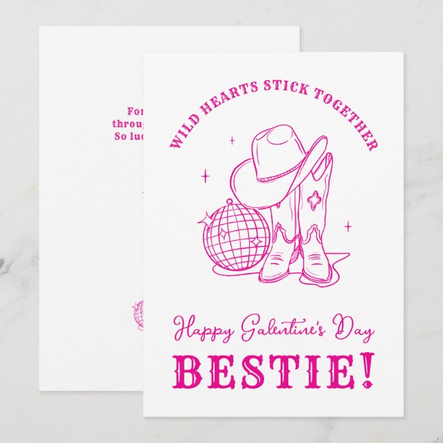 Western Pink Bestie Script Happy Galentine's Day Card (Front/Back)