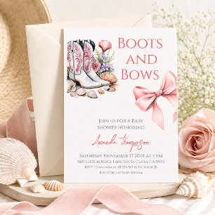 Western Pink Boots and Bows Girl Baby Shower Invitation