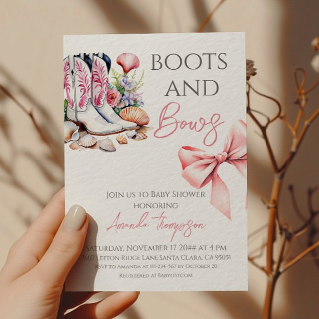 Western Pink Boots and Bows Girl Baby Shower Invitation (Creator Uploaded)