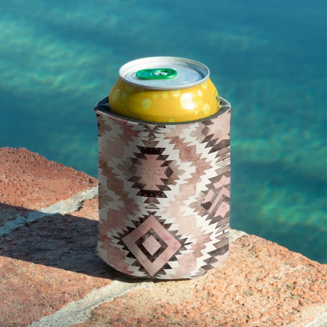 Western Pink Brown Cowgirl Native Print Can Cooler (In Situ Pool)