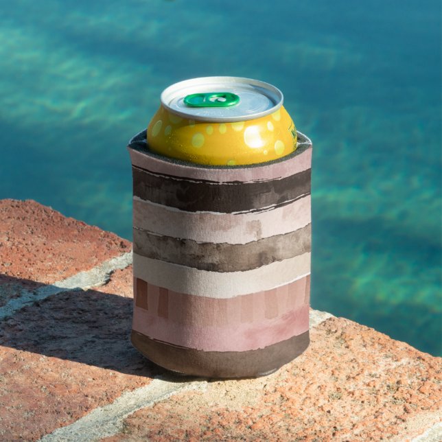 Western Pink Brown Cowgirl Stripes Can Cooler (In Situ Pool)