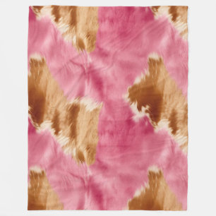 Western Pink Brown Cream Cowgirl Cowhide Fleece Blanket