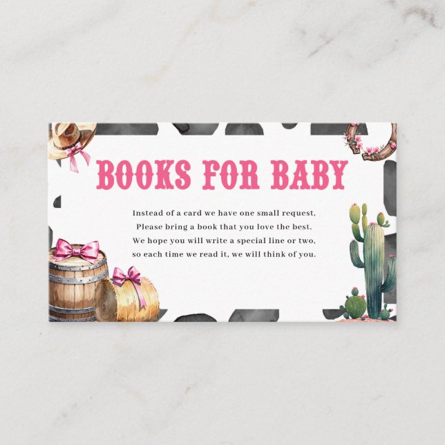 Western Pink Cowgirl Baby Shower Books For Baby Enclosure Card (Front)