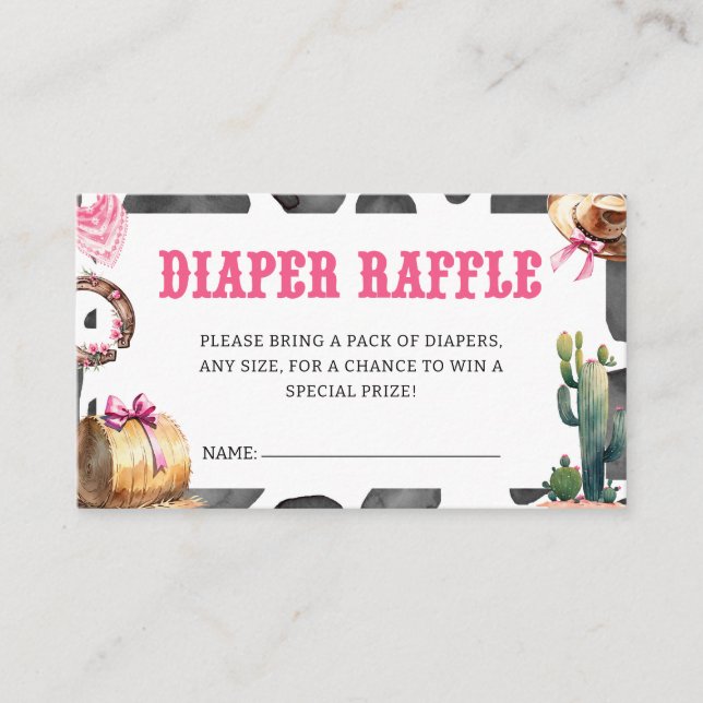 Western Pink Cowgirl Baby Shower Diaper Raffle Enclosure Card (Front)