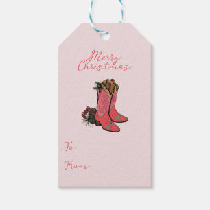 Western Pink Cowgirl Merry Christmas To From Gift Tags