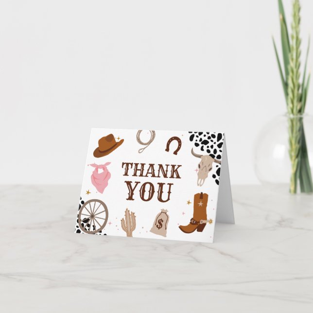 Western Pink Cowgirl Rodeo Birthday Thank You Card (Front)