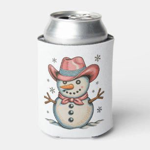 Western Pink Cowgirl Snowman Christmas Xmas Girly Can Cooler