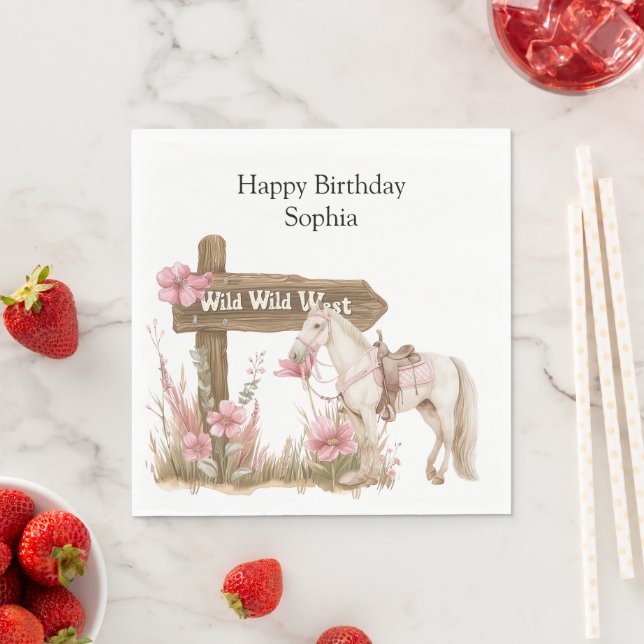 Western Pink Cowgirl Wild West Horse Birthday Napkin (Insitu)