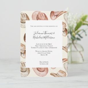 Western Pink Cream Cowgirl Cowboy Hats Wedding Invitation