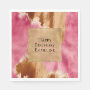 Western Pink Cream Gold Brown Cowgirl Cowhide Napkin