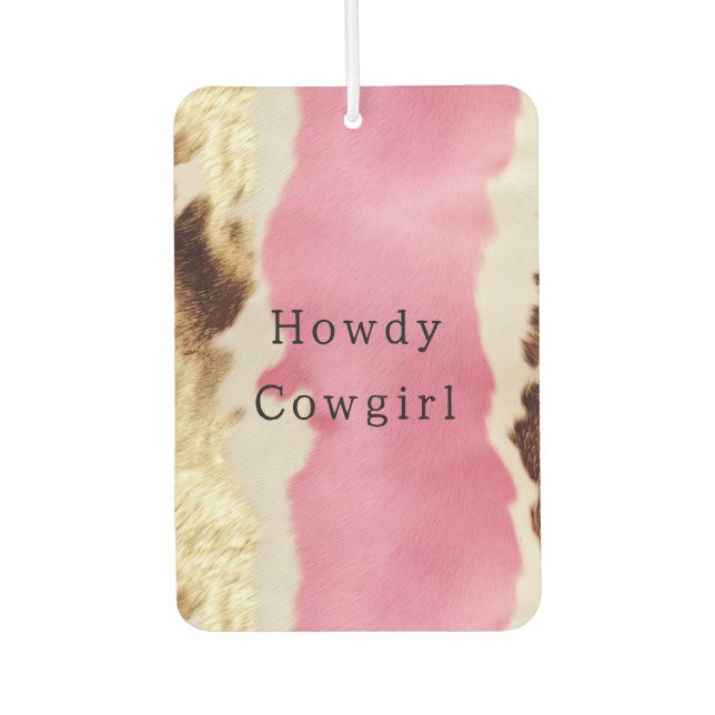 Western Pink Cream Gold Cowgirl Cowhide Car Air Freshener (Front)